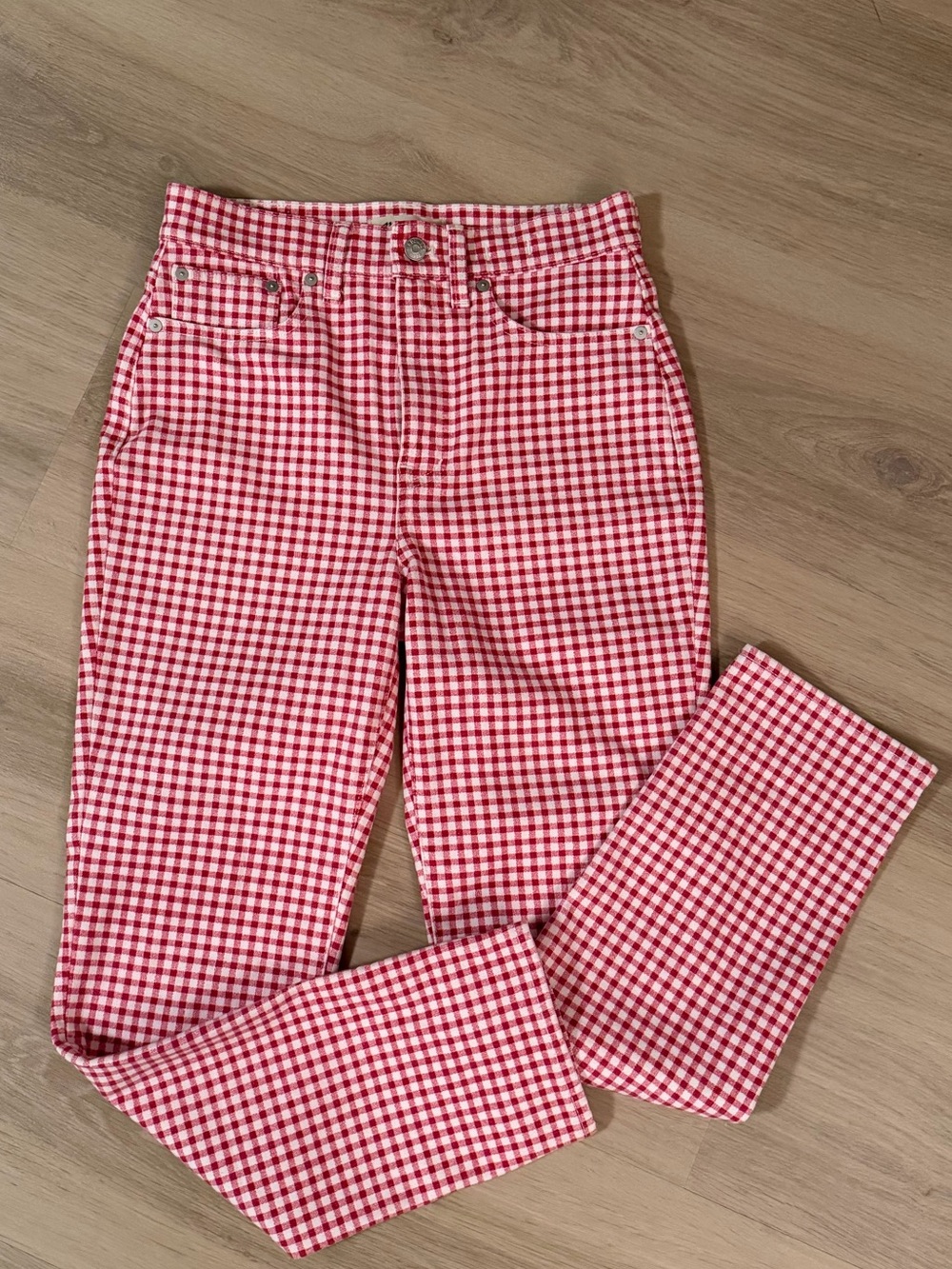 Madewell Red & White Gingham perfect vintage Straight-Leg Pants